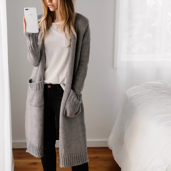 Long Gray Cozy Sweater Cardi - Picture 2 of 8